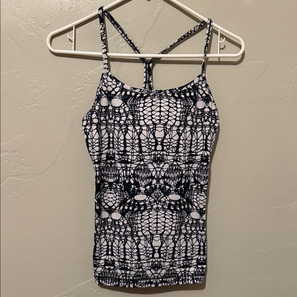 Lululemon Athletica Black and White Patterned Y Strap Tank Top 6